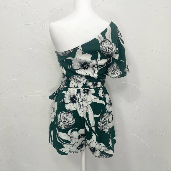 Lulus Flawless Moments Green Floral Print One-Shoulder Romper - Picture 6 of 15